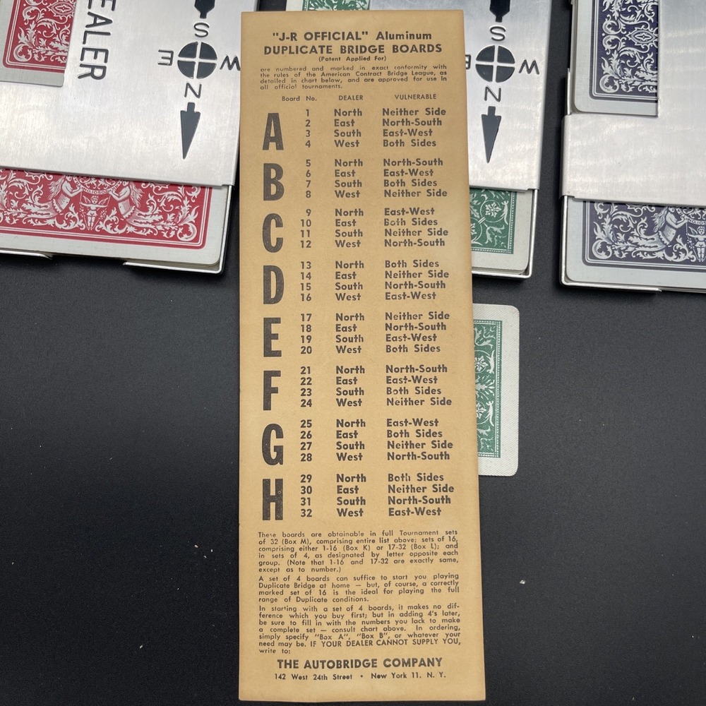 Vintage Autobridge Duplicate Bridge Set 3 Metal Boards w Cards Box Instructions - Picture 2 of 5